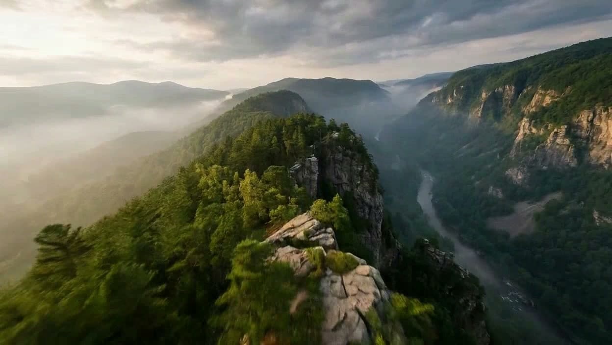 Mountain ridge photographed from a drone over the Asia-Pacific region