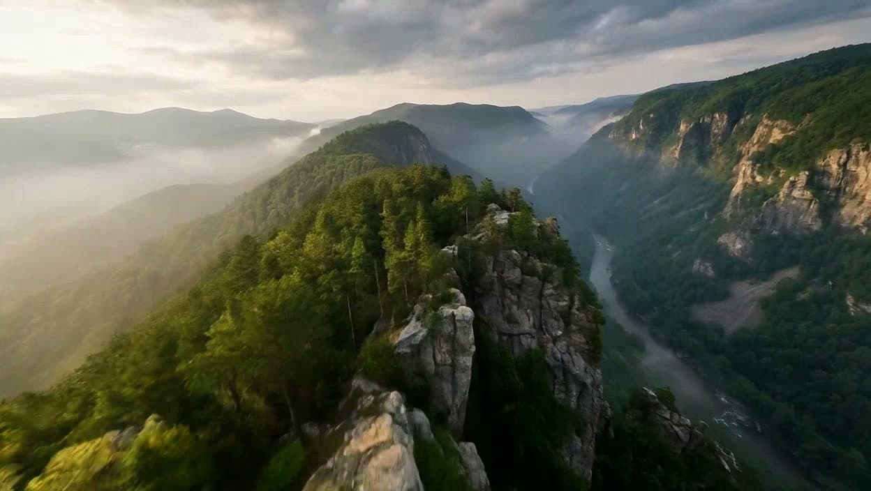 Aerial view of a rugged ridge line from a drone