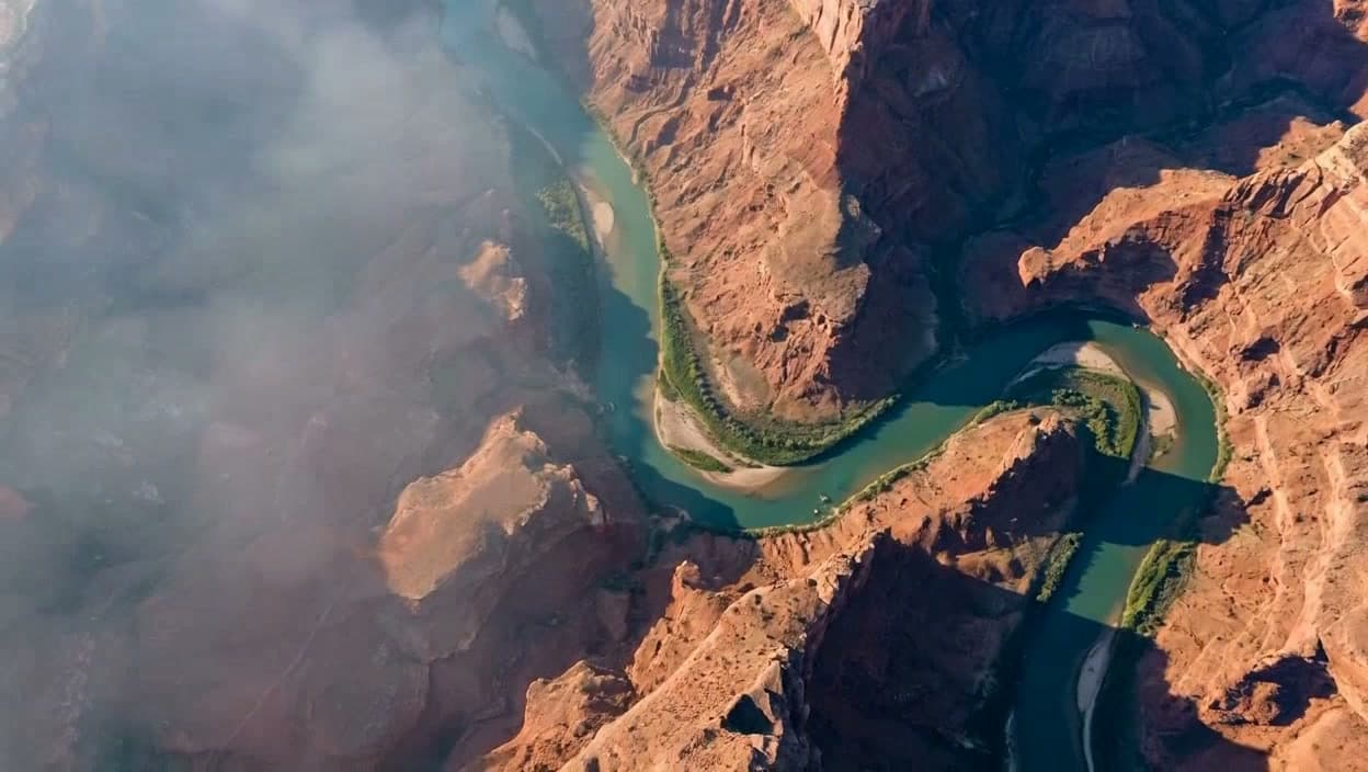 Arid canyon terrain photographed from a drone over the Middle East