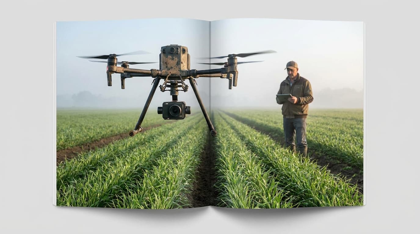 Drone surveying farmland, a likely beyond-line-of-sight use case