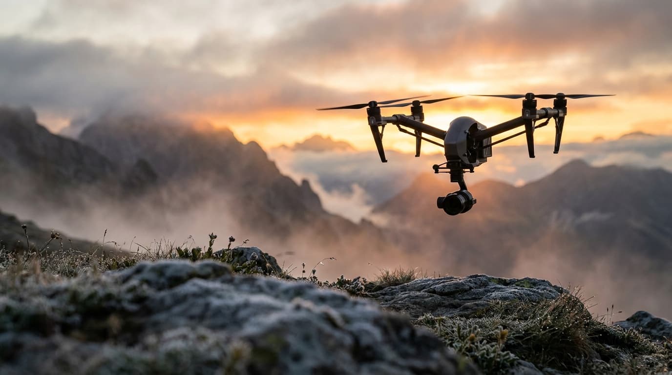 Cinematic aerial landscape representing visual reporting from the air