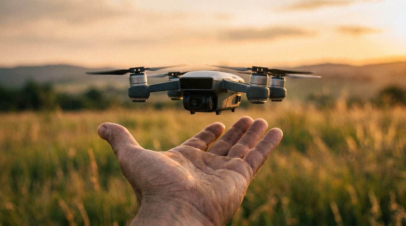 Small consumer drone held at sunset, representing the toy-drone import market