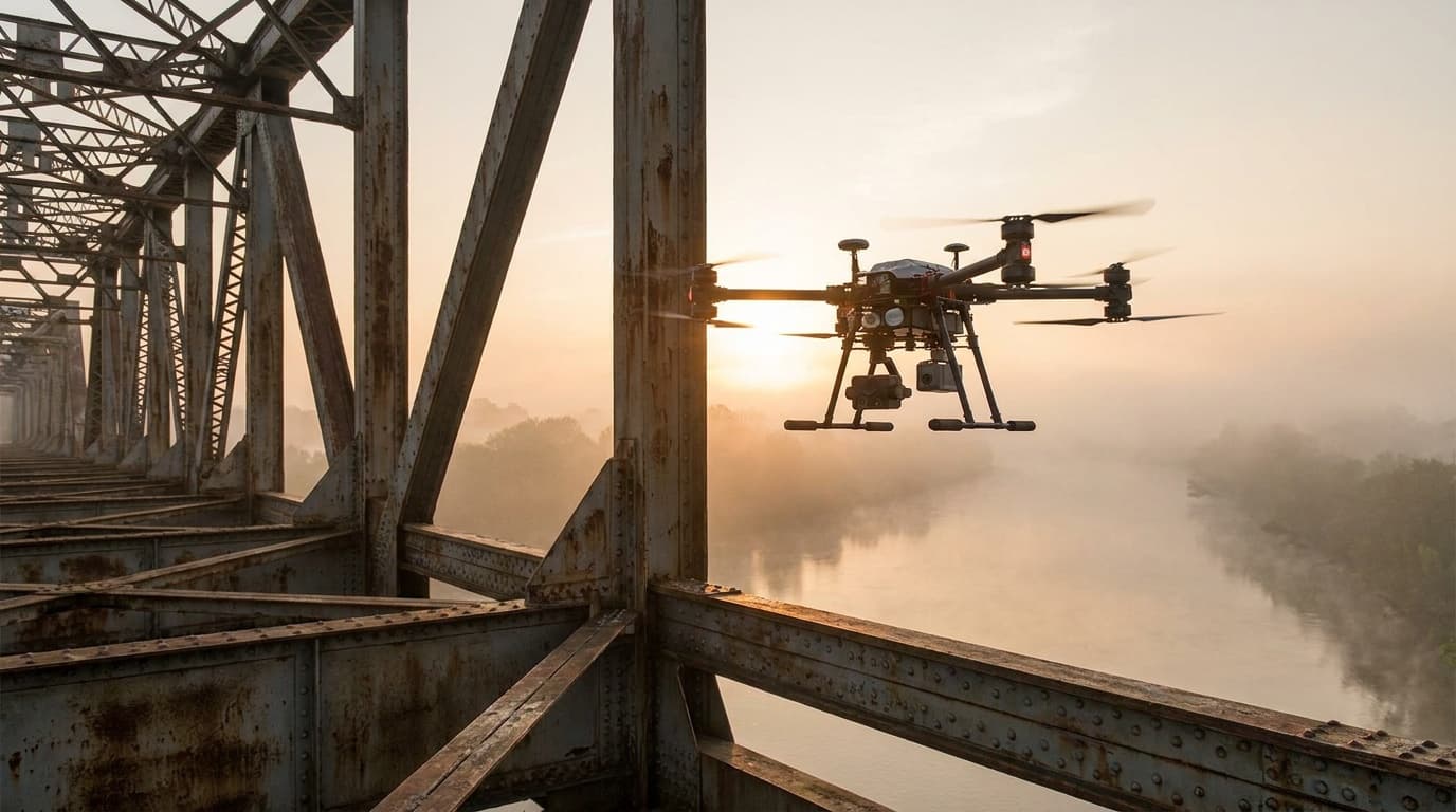 Commercial drone pilot carrying out an inspection mission for a client