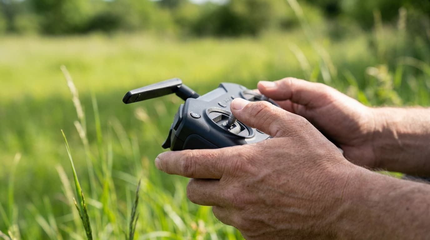 FPV radio beside a configured aircraft