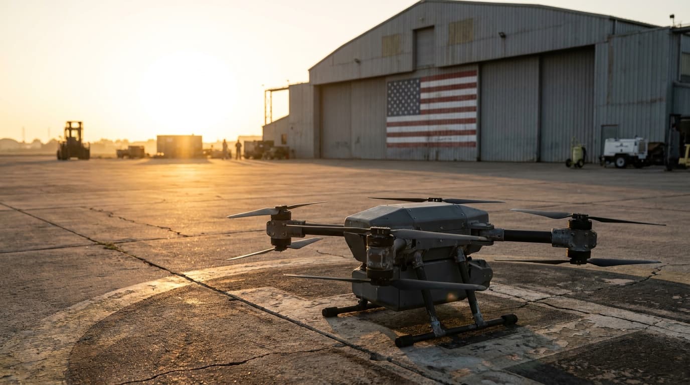 Drone on a work surface representing federal procurement lists and the equipment they cover