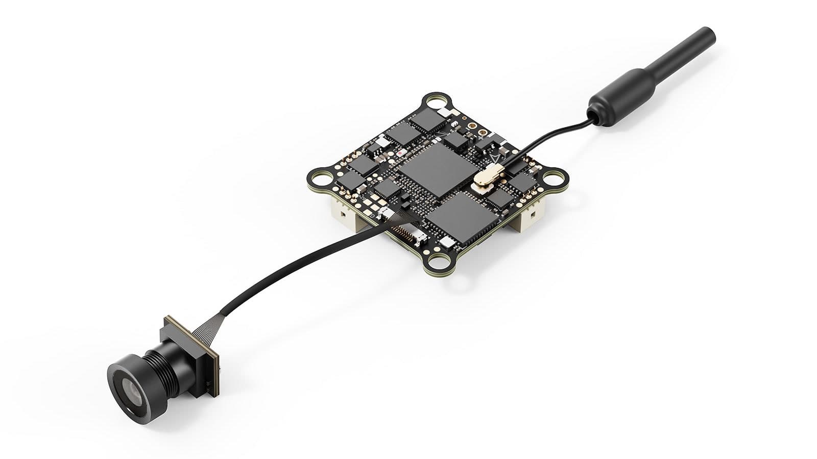 BETAFPV Matrix P1 flight controller with its camera and antenna on a white background