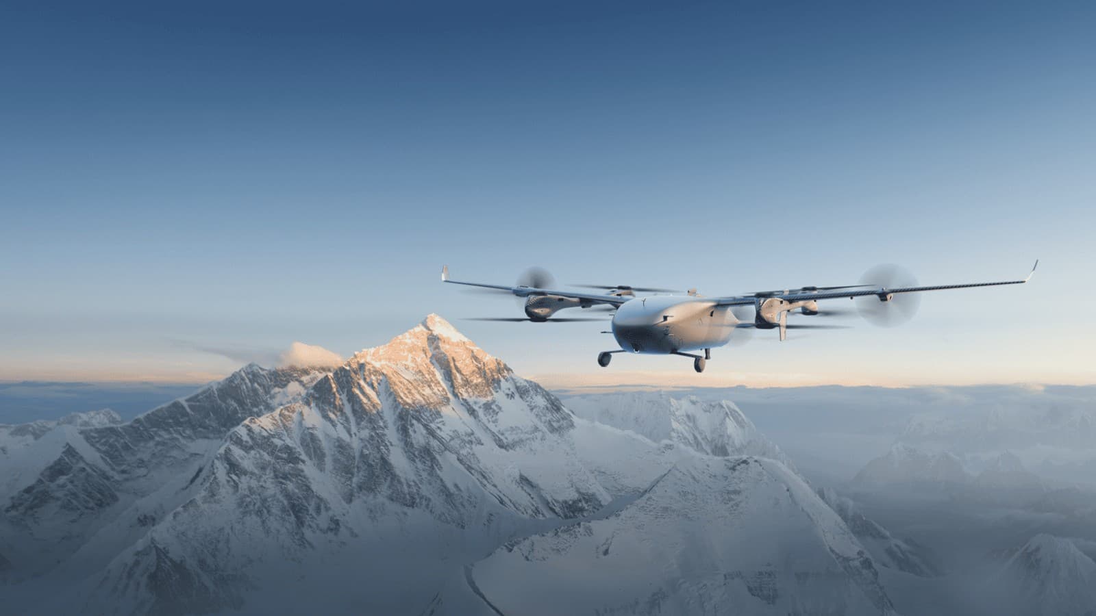 DJI cargo aircraft flying above a snow-covered Mount Everest landscape