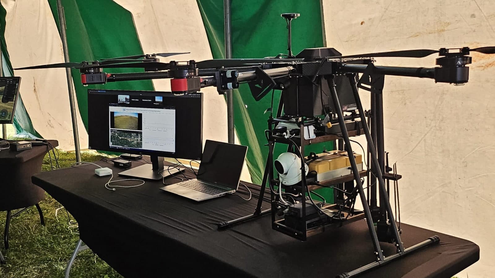 Large research drone and live data screens at the ARA rural wireless testbed