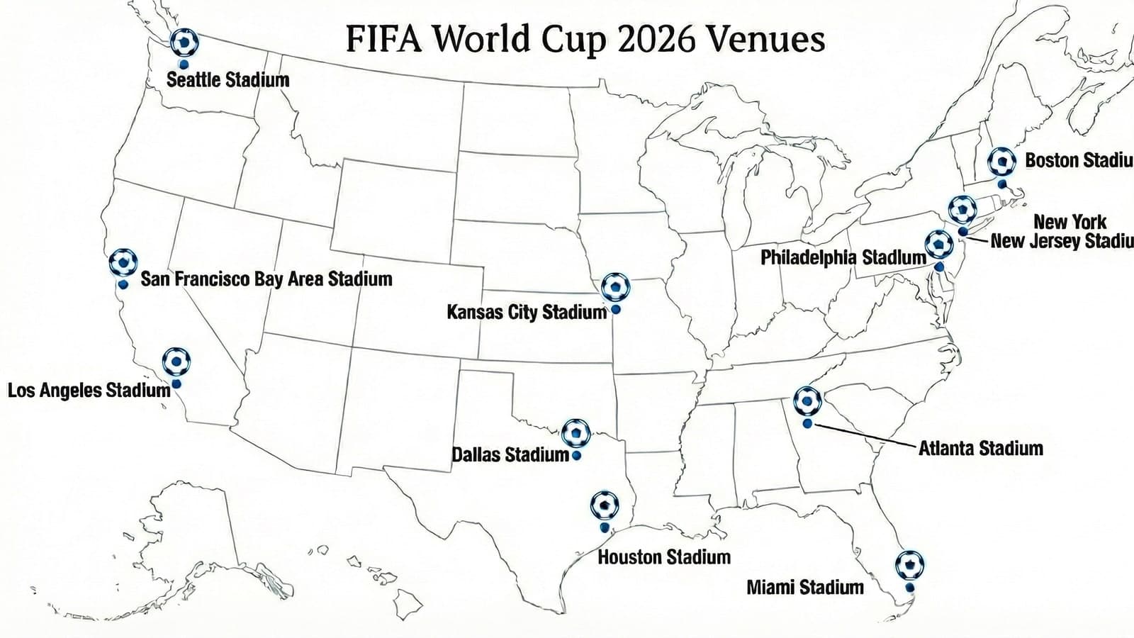 FAA map of 2026 FIFA World Cup host cities and event locations across the United States