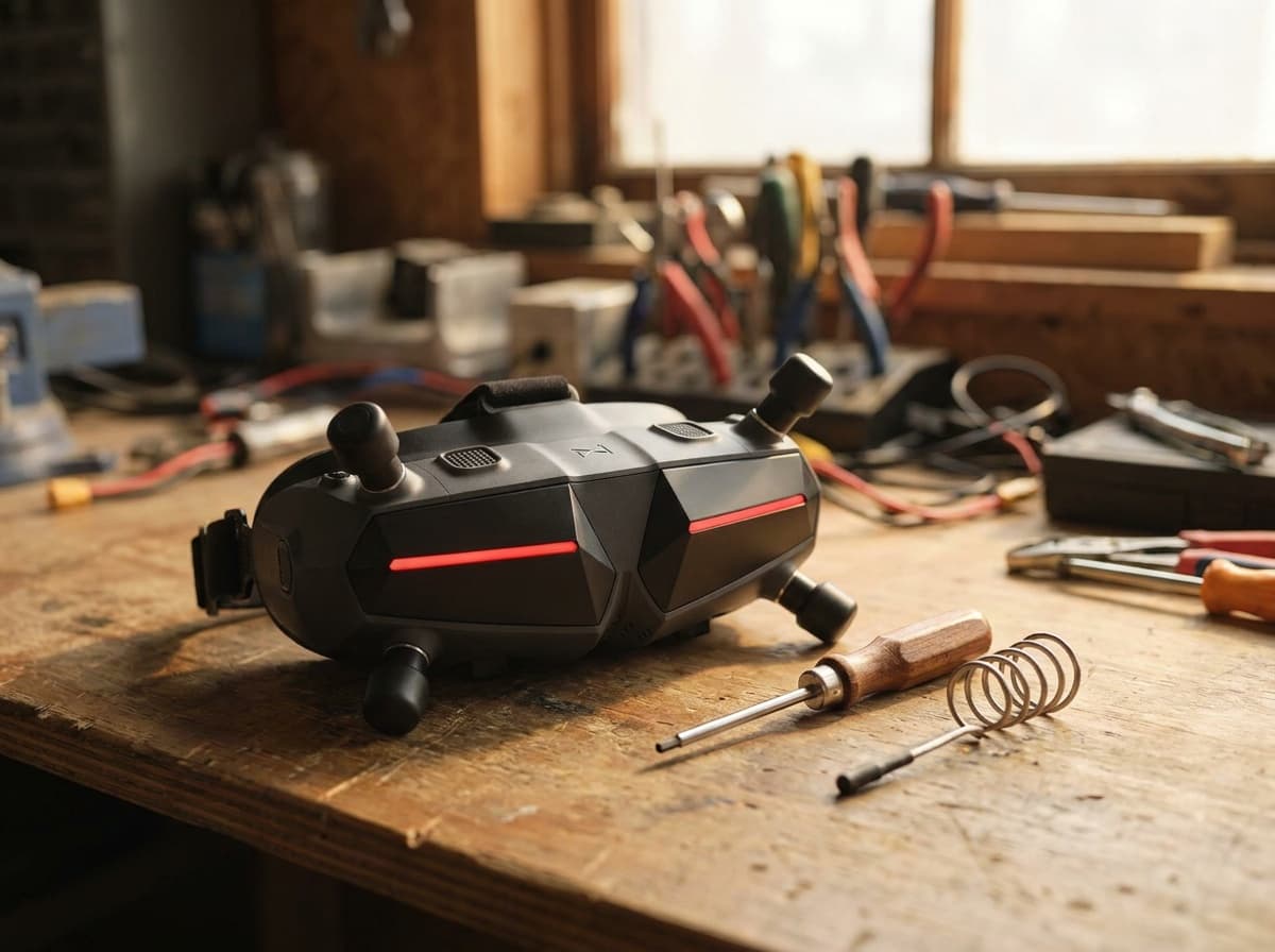 Walksnail Avatar HD Goggles X on a workbench